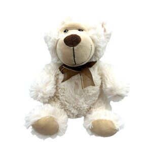Fiesta Teddy Bear Plush White Brown Ribbon Stuffed Animal Super Soft